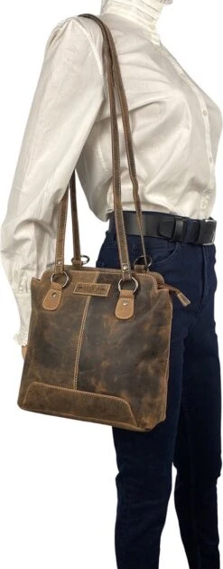 Anti-diefstal Rugtas - Rugzak Dames - Schoudertas Leer - Backpack - Echt Buffelleer - Cognac -Tas Kortingswinkel 471x1200