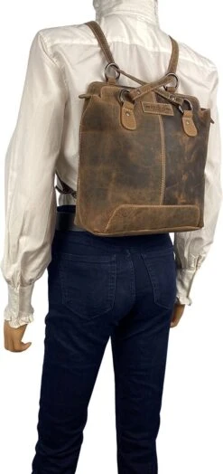 Anti-diefstal Rugtas - Rugzak Dames - Schoudertas Leer - Backpack - Echt Buffelleer - Cognac -Tas Kortingswinkel 566x1200 2