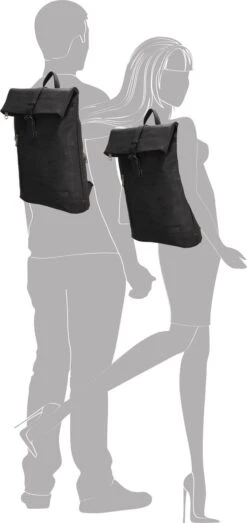 Enrico Benetti Rotterdam 66598 Laptop Rugzak / Businesstas Rolltop Rugzak 15" Laptopvak - Zwart -Tas Kortingswinkel 567x1200