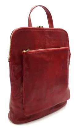 Bestleder – RZ30017 – Rood - Echt Leren - 2 In 1 - Schoudertas – Rugzak - Stevig - Hoge Kwaliteit Italiaans Leer- Rood -Tas Kortingswinkel 704x1200 1