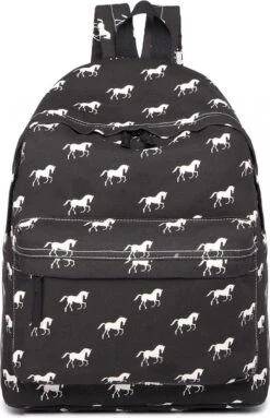 Miss Lulu Rugzak - Schooltas - Schoolrugzak Paarden - Premium Kwaliteit - Zwart (e1401h Bk)
