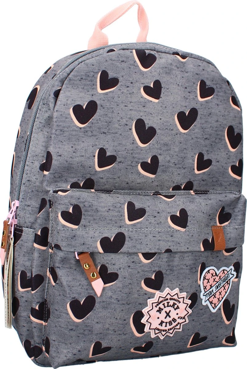 Milky Kiss Love Land - Rugzak - Schooltas Meisje - Grijs - Hartjes 3 Milky Kiss Love Land - Rugzak - Schooltas Meisje - Grijs - Hartjes