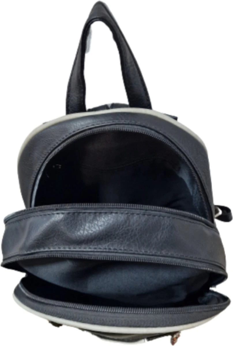 Rugzak Soepele Zwart,creme PU-Leer 7 Rugzak Soepele Zwart,creme PU-Leer - Afbeelding 5