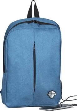 SafeSave Rugtas – Waterafstotende Schooltas Met Laptop Vak En Usb Aansluiting – Schoudertas – 15.6 Inch – Lichtblauw -Tas Kortingswinkel 836x1200 3