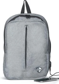 SafeSave Rugtas – Waterafstotende Schooltas Met Laptop Vak En Usb Aansluiting – Schoudertas – 15.6 Inch – Licht Grijs -Tas Kortingswinkel 843x1200
