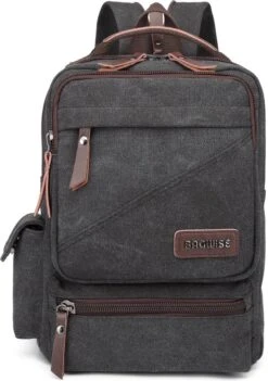 Bagwise® - Rugzak - Canvas - 15 L- Vintage - 13" Inch Laptopvak - Compact Klein -1261 Zwart -Tas Kortingswinkel 844x1200