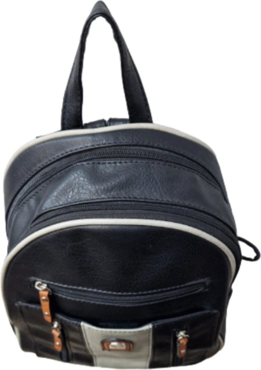 Rugzak Soepele Zwart,creme PU-Leer 6 Rugzak Soepele Zwart,creme PU-Leer - Afbeelding 4