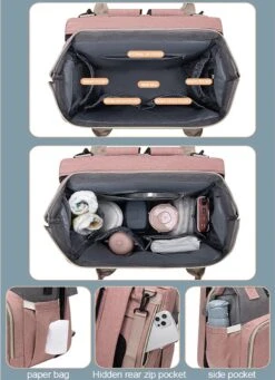 Merkloos Tas Voor Moeders En Vaders Met Uitklapbaar Baby Bedje - Draagbare Box - Rugzak Moeder - Roze - Met Veel Handige Opberg Vakken En USB Oplader - Klamboe - Mummy Bag - Verstelbaar -Tas Kortingswinkel 870x1200 3