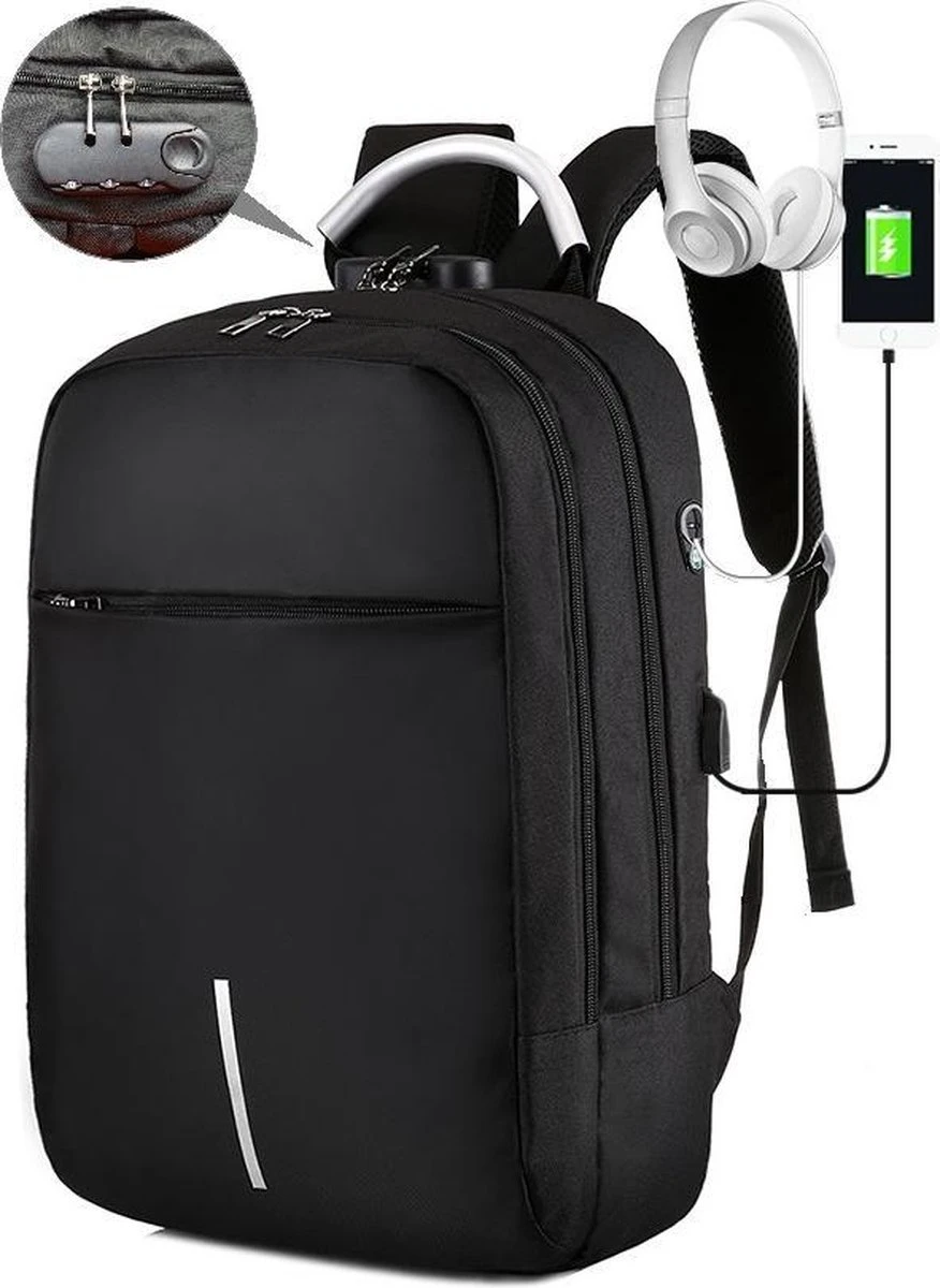 Merkloos Rugzak Anti-diefstal / 40x28x14cm (20l)/ Laptop 15,6 Inch / USB-oplaadpoort / Zwart / Powerbank (20mAh) 9 Merkloos Rugzak Anti-diefstal / 40x28x14cm (20l)/ Laptop 15,6 Inch / USB-oplaadpoort / Zwart / Powerbank (20mAh) - Afbeelding 7