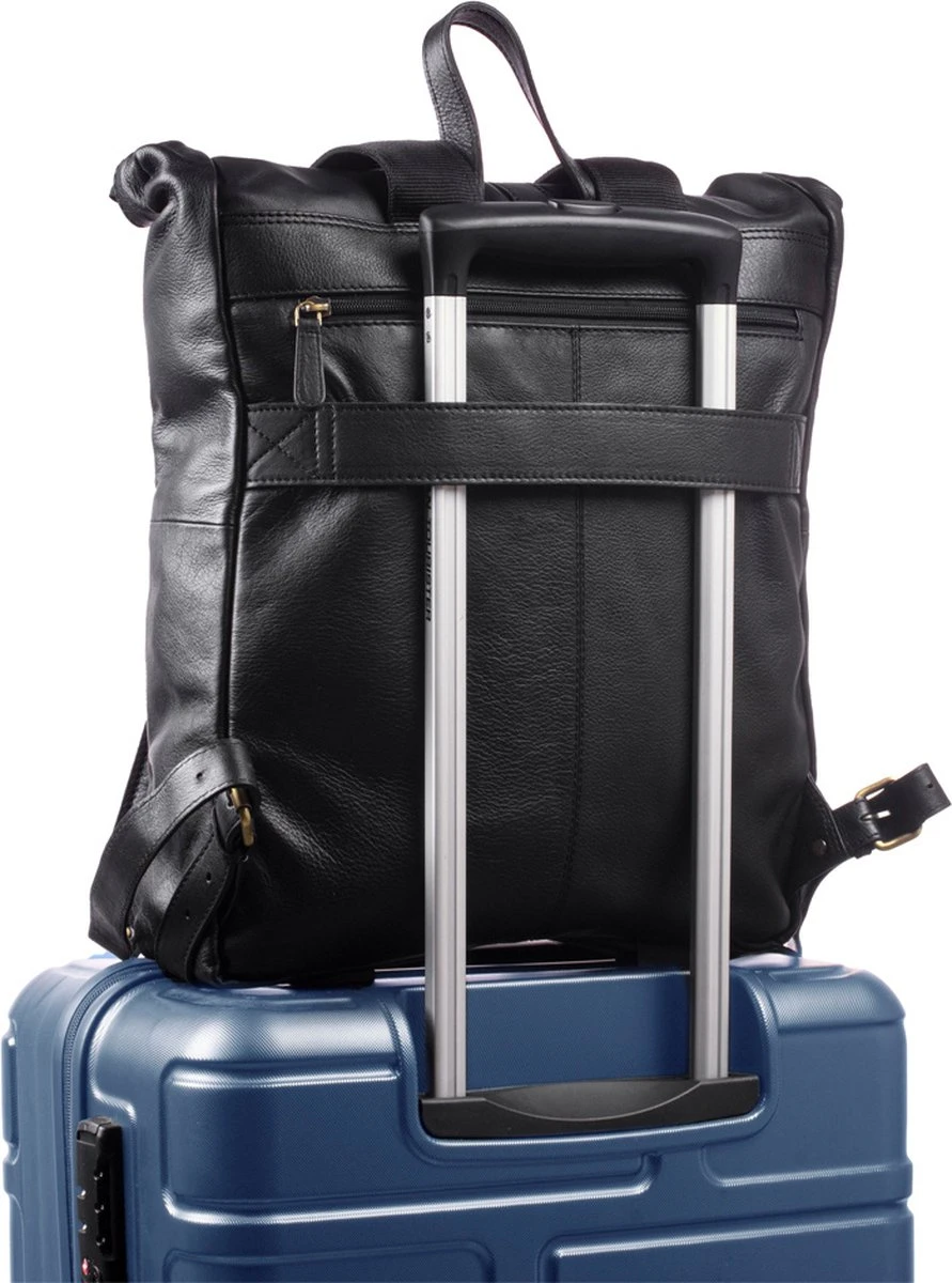 WILD WOODS Leren 15 Inch Laptop Rugtas Met Kliksluiting - 15,6 Inch - Ruime Laptop Rugzak - Dames En Heren - Rundleer - Zwart 8 WILD WOODS Leren 15 Inch Laptop Rugtas Met Kliksluiting - 15,6 Inch - Ruime Laptop Rugzak - Dames En Heren - Rundleer - Zwart - Afbeelding 6