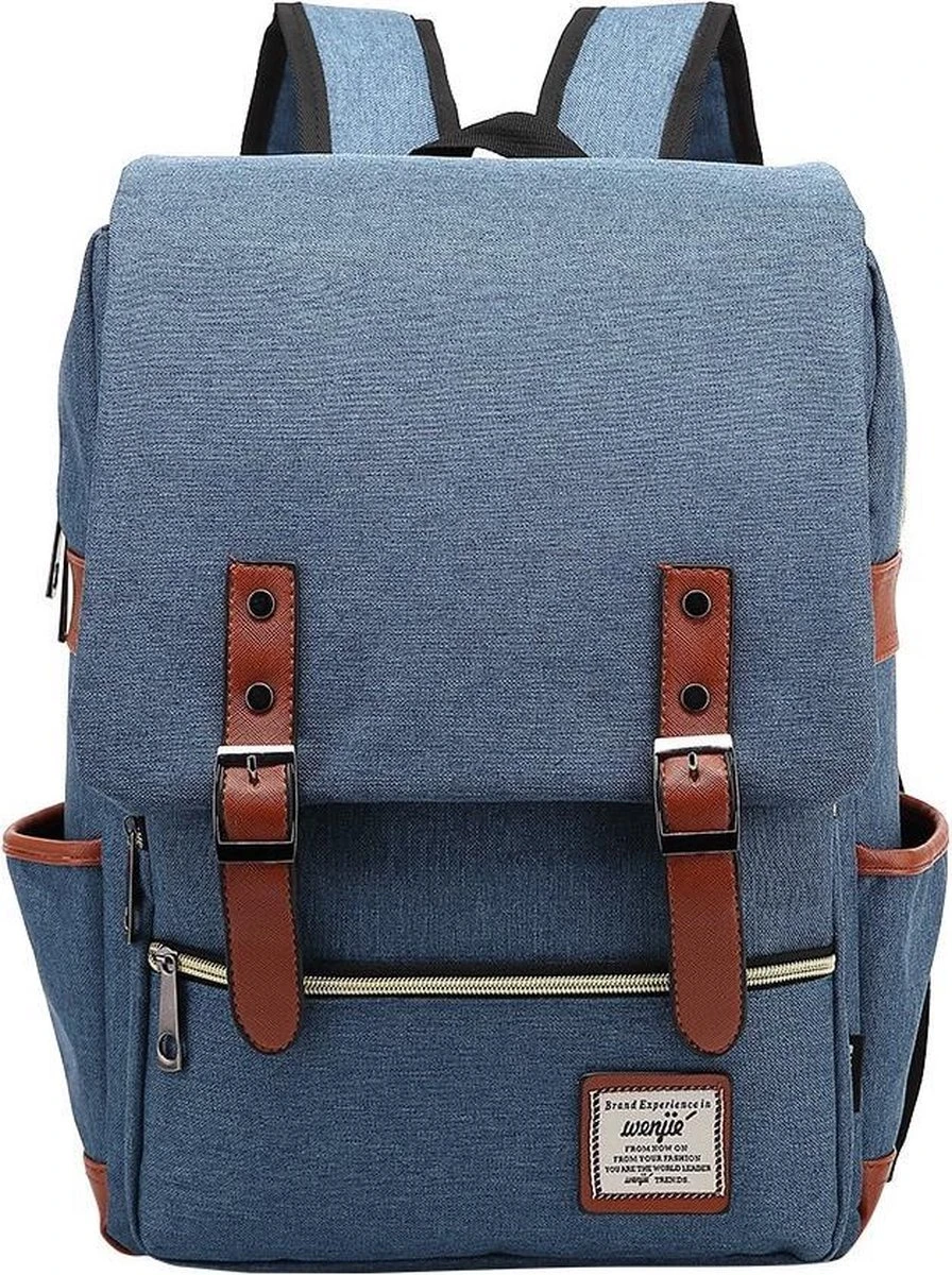 Veran Rugtas - Rugzak - 25 Liter - 15,6" Laptopvak - Boekentas - Vintage - Laptop - School - Boekentas - Blauw 5 Veran Rugtas - Rugzak - 25 Liter - 15,6" Laptopvak - Boekentas - Vintage - Laptop - School - Boekentas - Blauw - Afbeelding 3