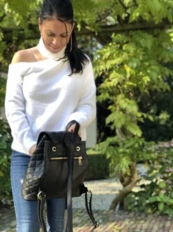 TOUTESTBELLE - Leren Dames Rugzak Quilted Gestikt Ruit Met Extra Vak - Dames - Leer - Zwart -Tas Kortingswinkel 899x1200 14