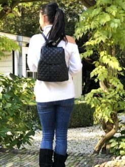 TOUTESTBELLE - Leren Dames Rugzak Quilted Gestikt Ruit Met Extra Vak - Dames - Leer - Zwart -Tas Kortingswinkel 900x1200 17