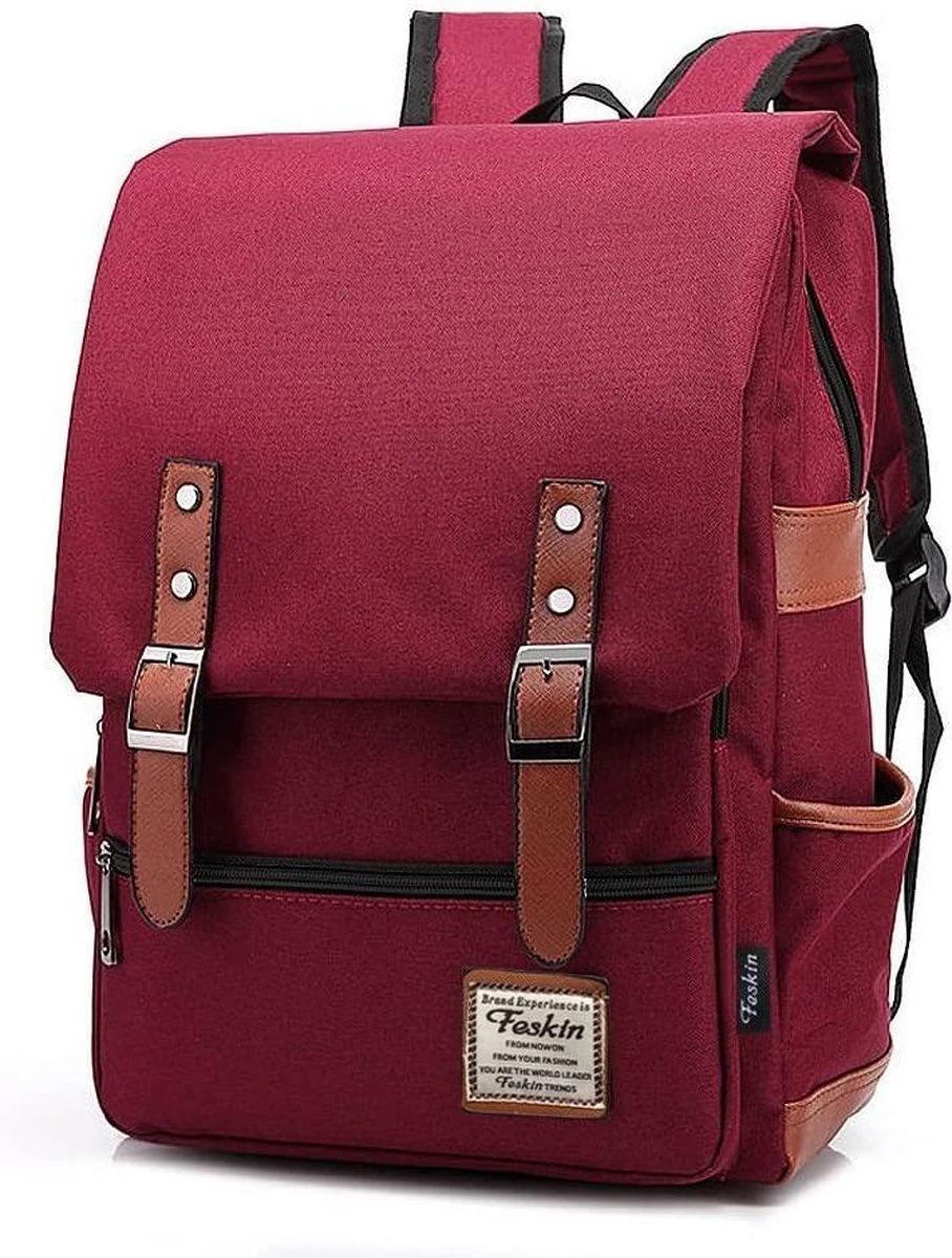 Veran Rugtas - Rugzak - 25 Liter - 15,6" Laptopvak - Boekentas - Vintage - Laptop - School - Boekentas - Rood 3 Veran Rugtas - Rugzak - 25 Liter - 15,6" Laptopvak - Boekentas - Vintage - Laptop - School - Boekentas - Rood