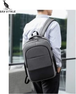 San Vitale® - Rugzak 2.0 Met USB Poort - Schooltas - 16 Inch Laptop Rugtas - Dames/Heren - 30L - Waterafstotend - Grijs -Tas Kortingswinkel 972x1200
