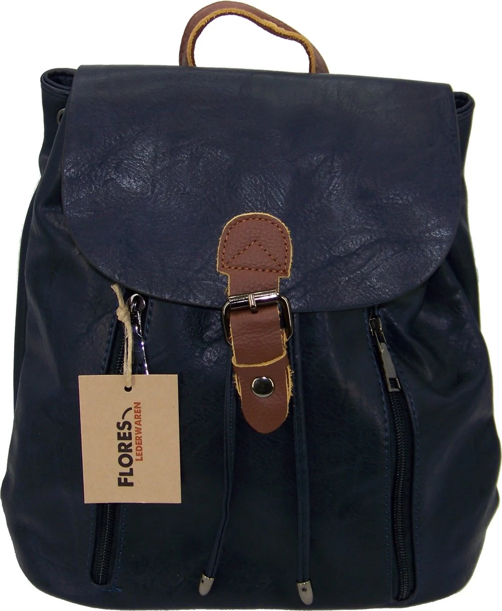 Soepele Donkerblauw Leer Met PU-leer Rugzak 3 Soepele Donkerblauw Leer Met PU-leer Rugzak