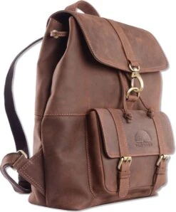WILD WOODS Leren Unisex Rugzak Met Voorvak - Dames En Heren - Wandel Rugtas - Buffelleer - Vintage Donkerbruin